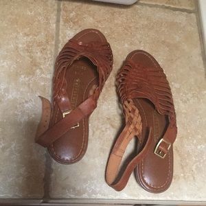 Brown open toe flats